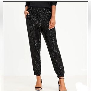 LOFT Black Sequin Joggers size L - new with tags